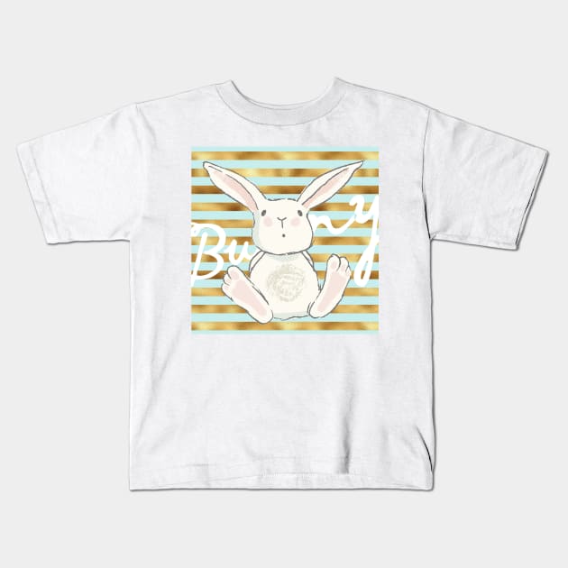 Little bunny on cute pattern Kids T-Shirt by NJORDUR